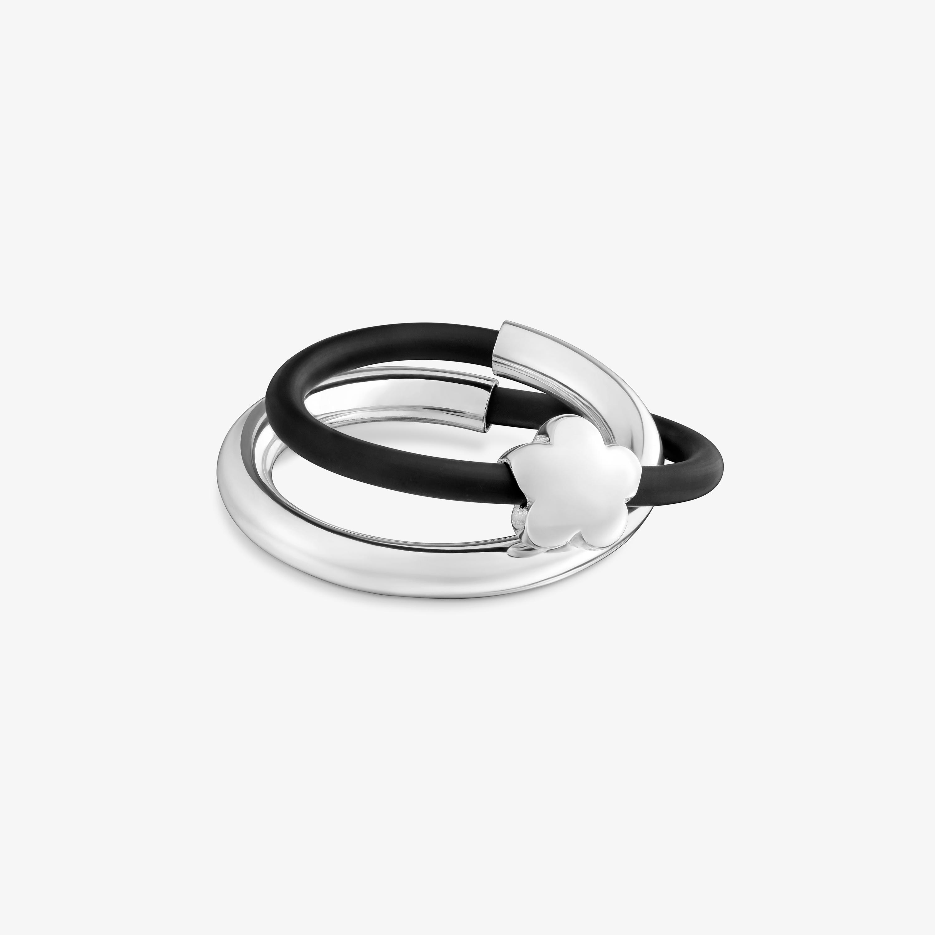 Silver and rubber flower Double ring TOUS Bold Motif