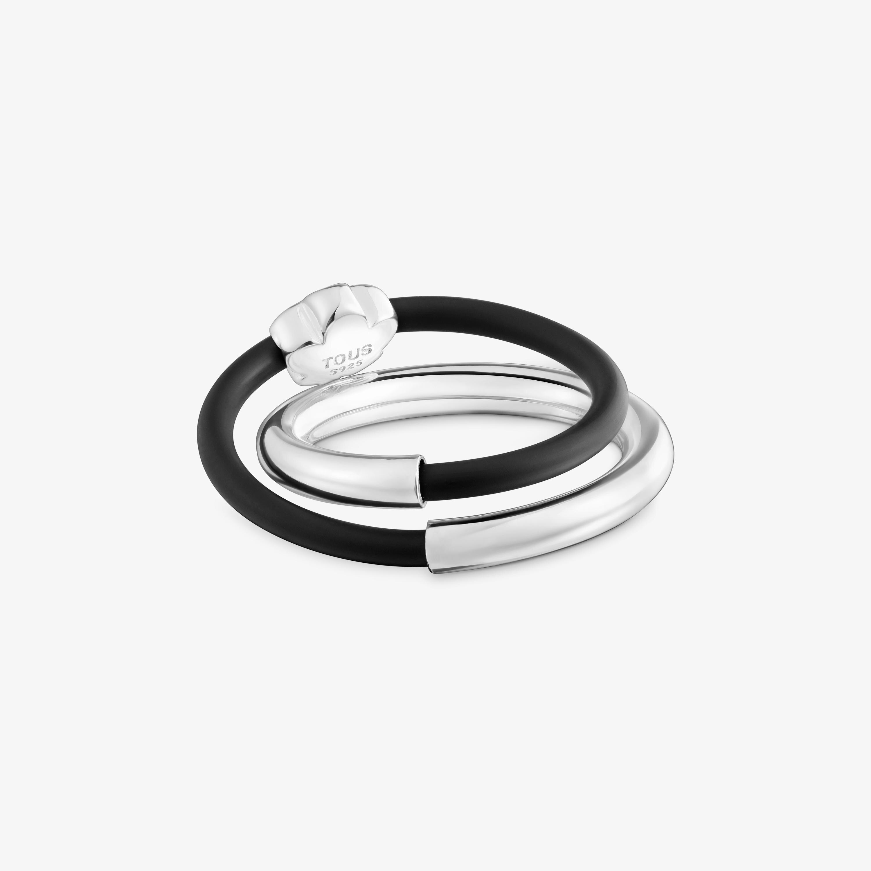 Silver and rubber flower Double ring TOUS Bold Motif