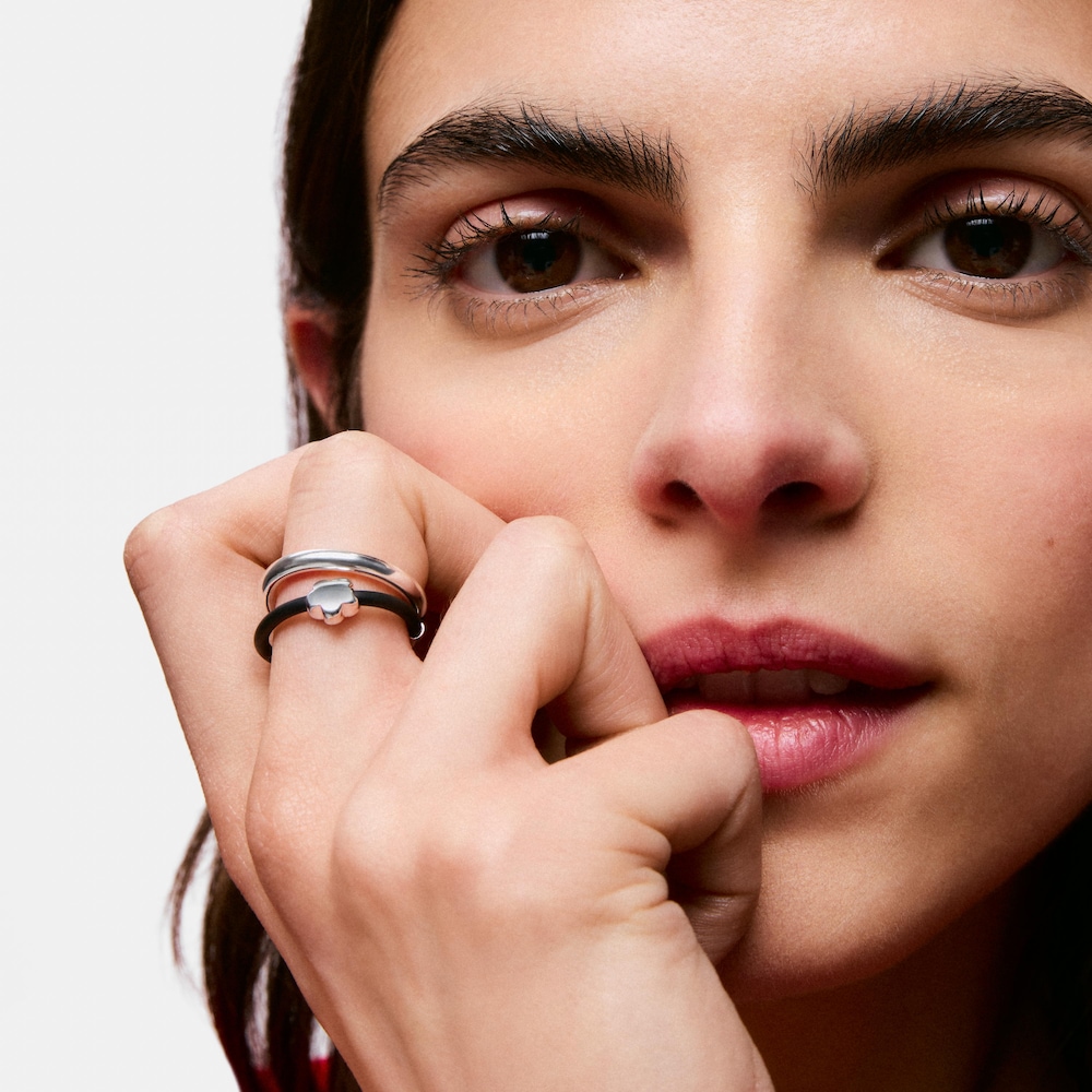 Silver and rubber flower Double ring TOUS Bold Motif