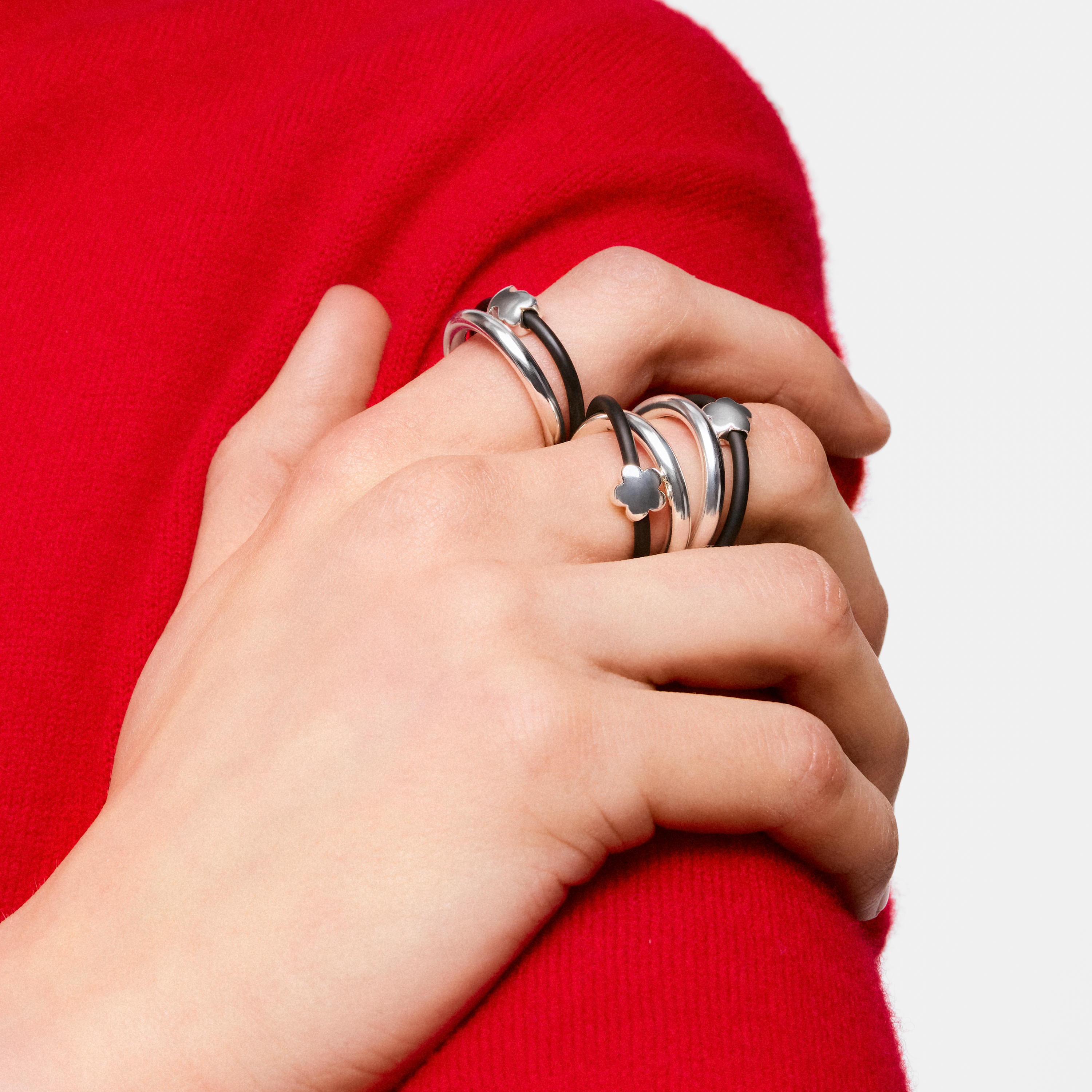 Silver and rubber flower Double ring TOUS Bold Motif