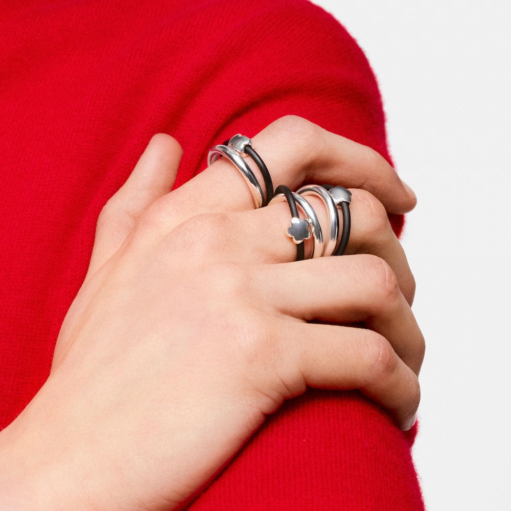 Silver and rubber flower Double ring TOUS Bold Motif