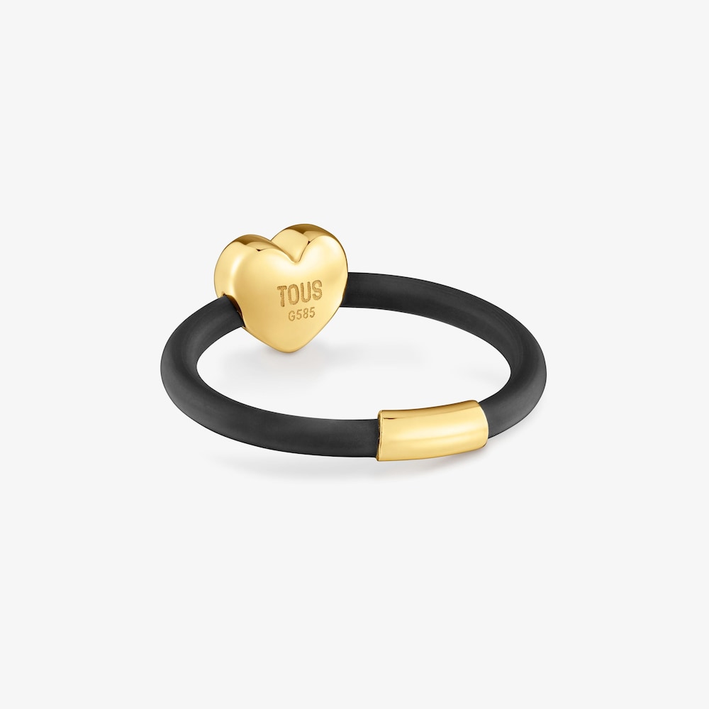 Anillo coraz&oacute;n de oro 14 kt y caucho Bold Motif