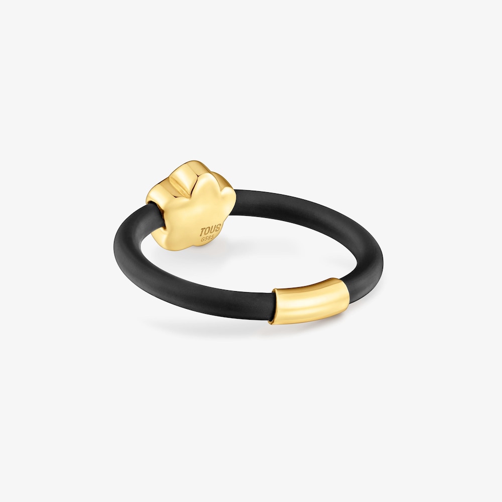 Anillo flor de oro 14 kt y caucho Bold Motif
