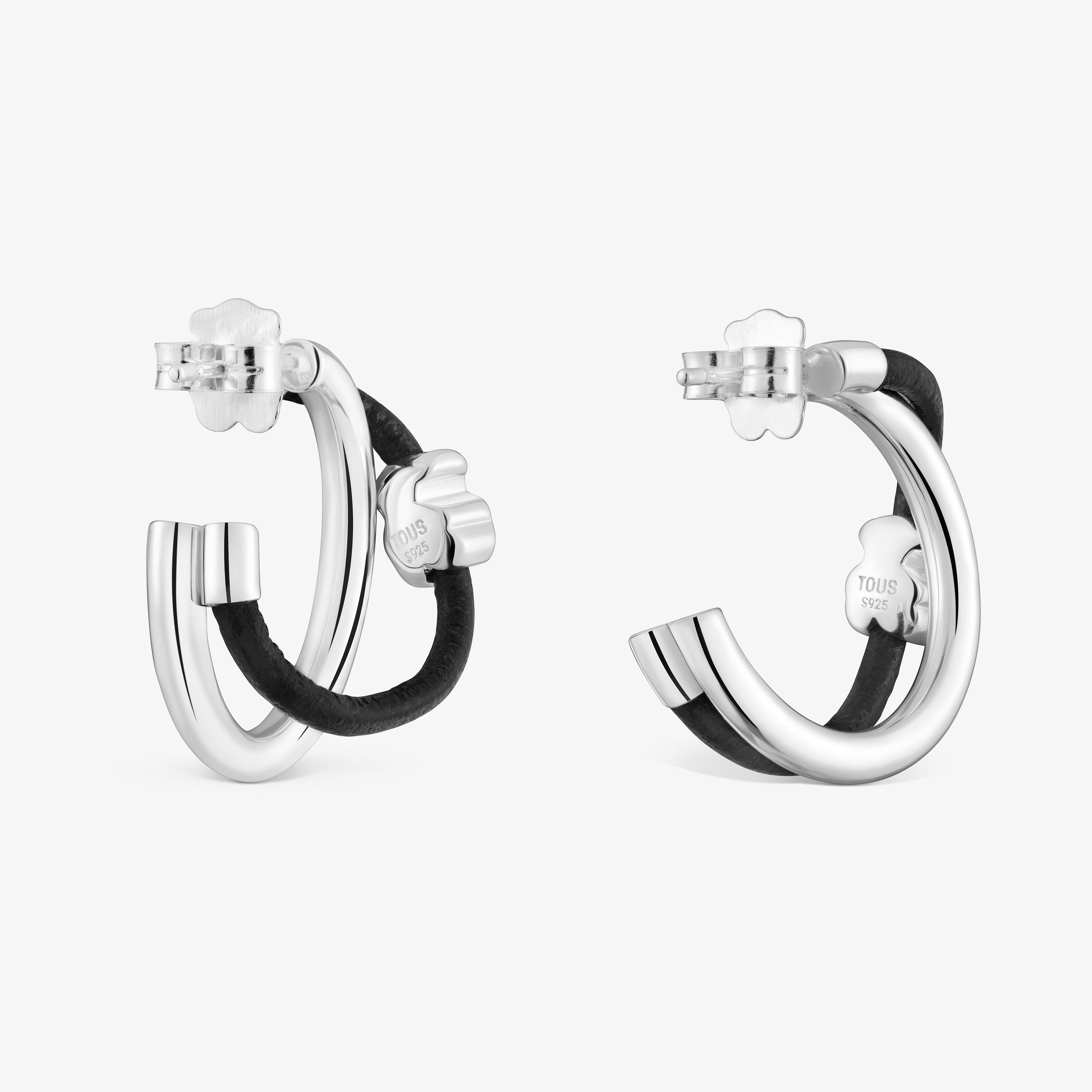 Bear hoop earrings in silver and rubber 24 mm Bold Motif