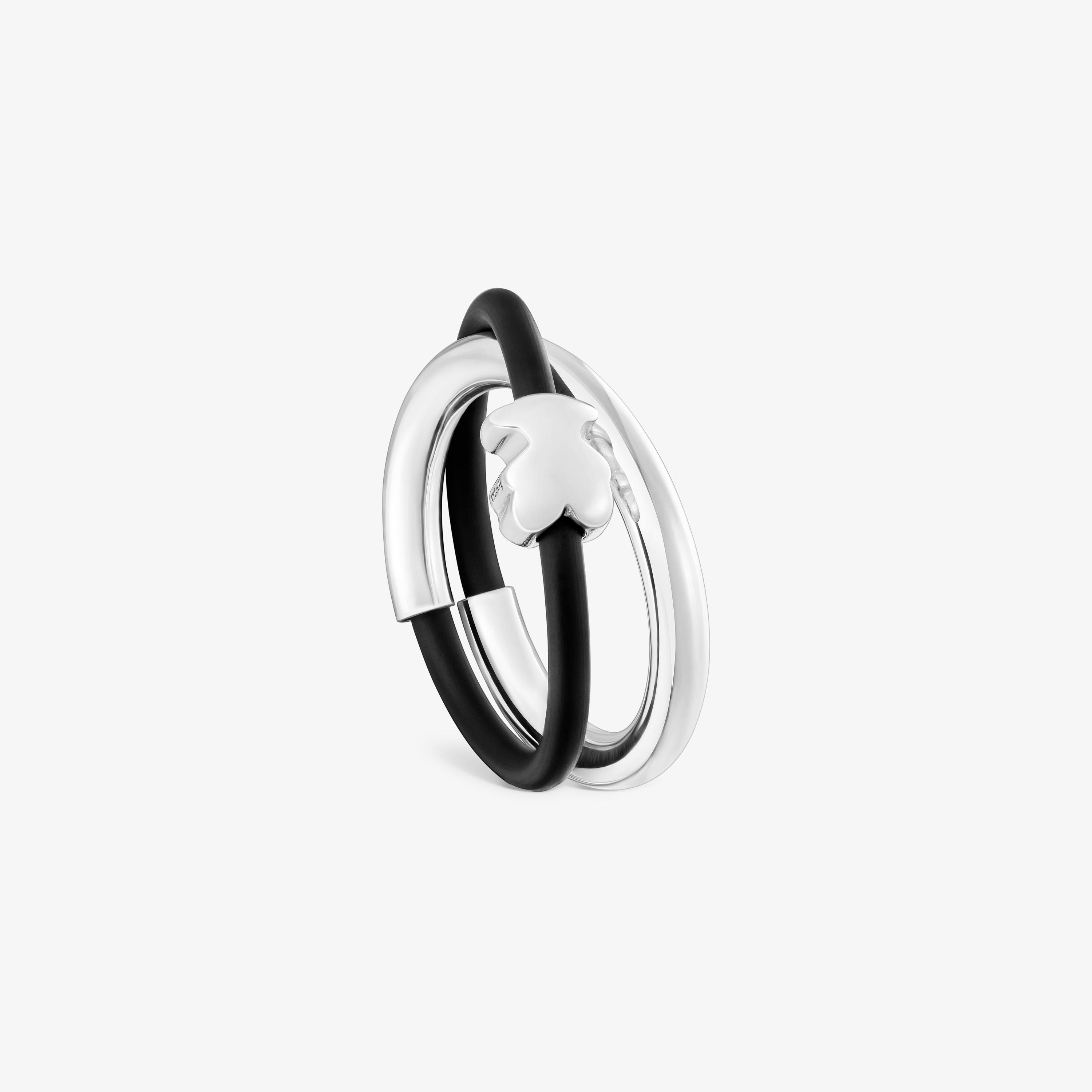 Silver and rubber bear Double ring TOUS Bold Motif