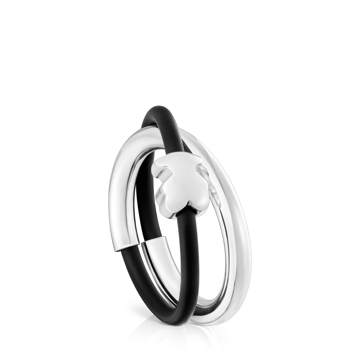Tous - Anillo Doble Oso De Plata Y Caucho Bold Motif Talla 12