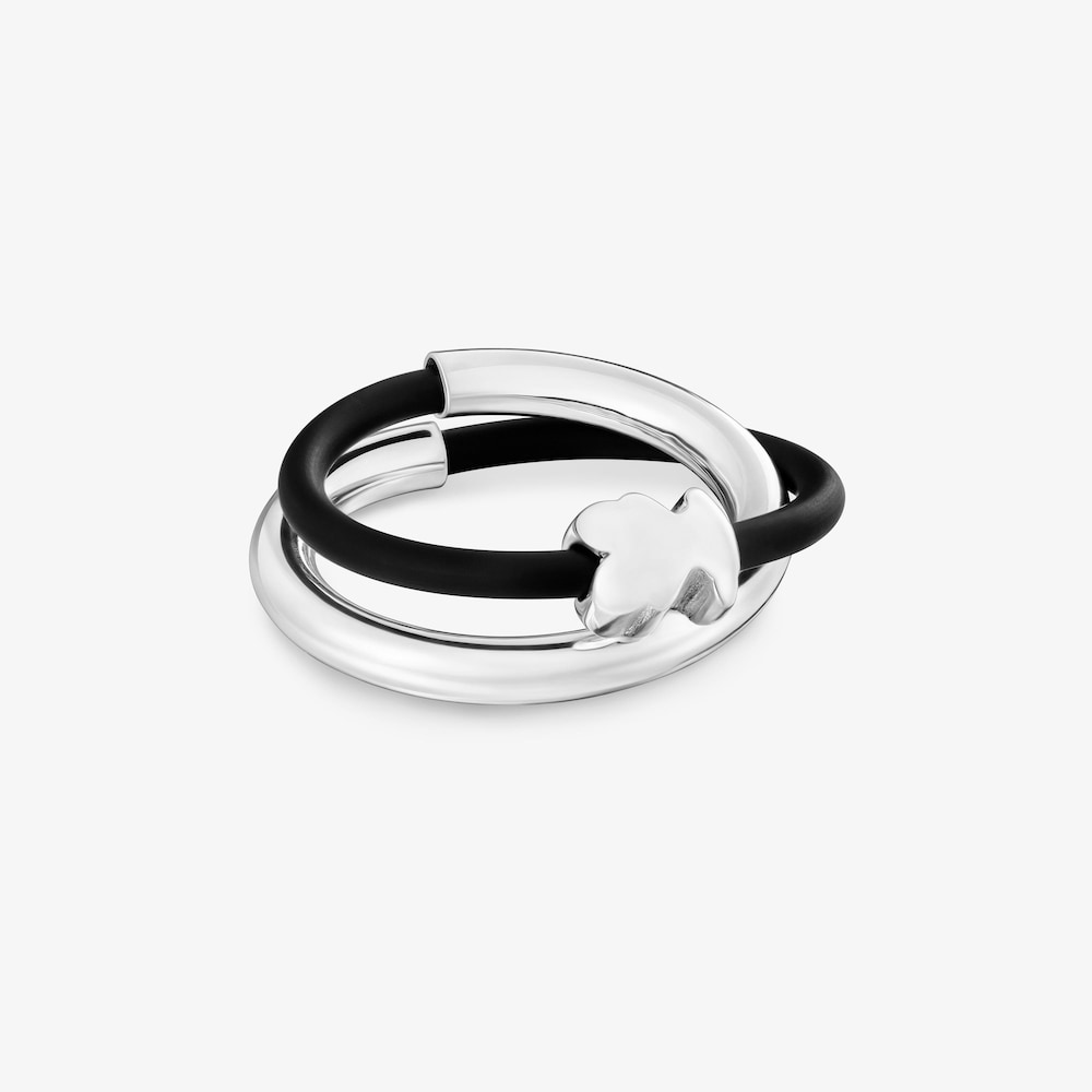 Silver and rubber bear Double ring TOUS Bold Motif