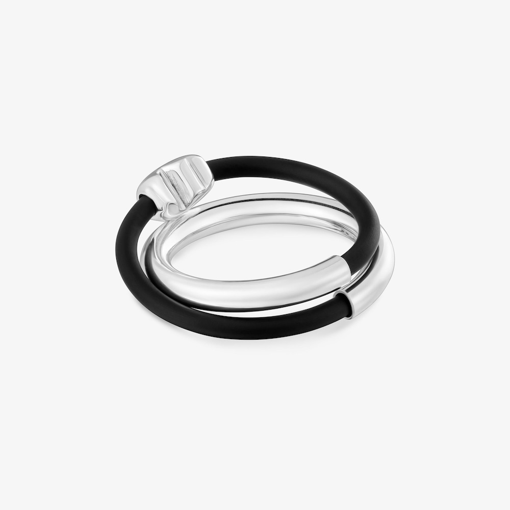 Silver and rubber bear Double ring TOUS Bold Motif