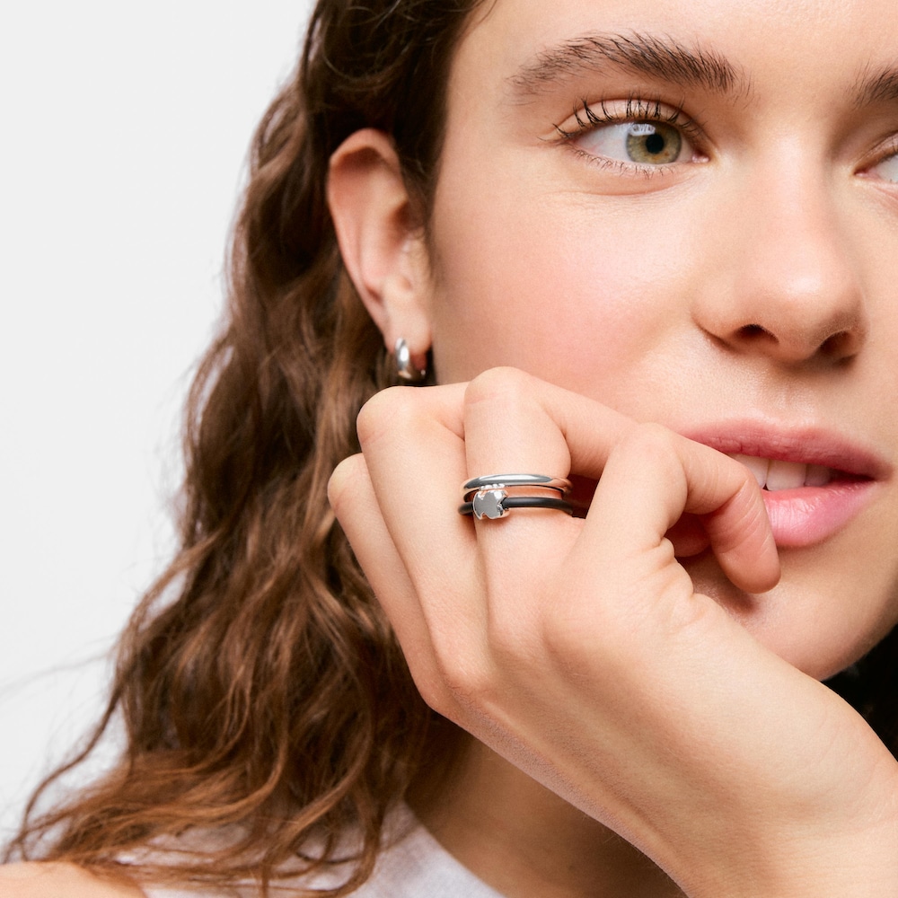 Silver and rubber bear Double ring TOUS Bold Motif