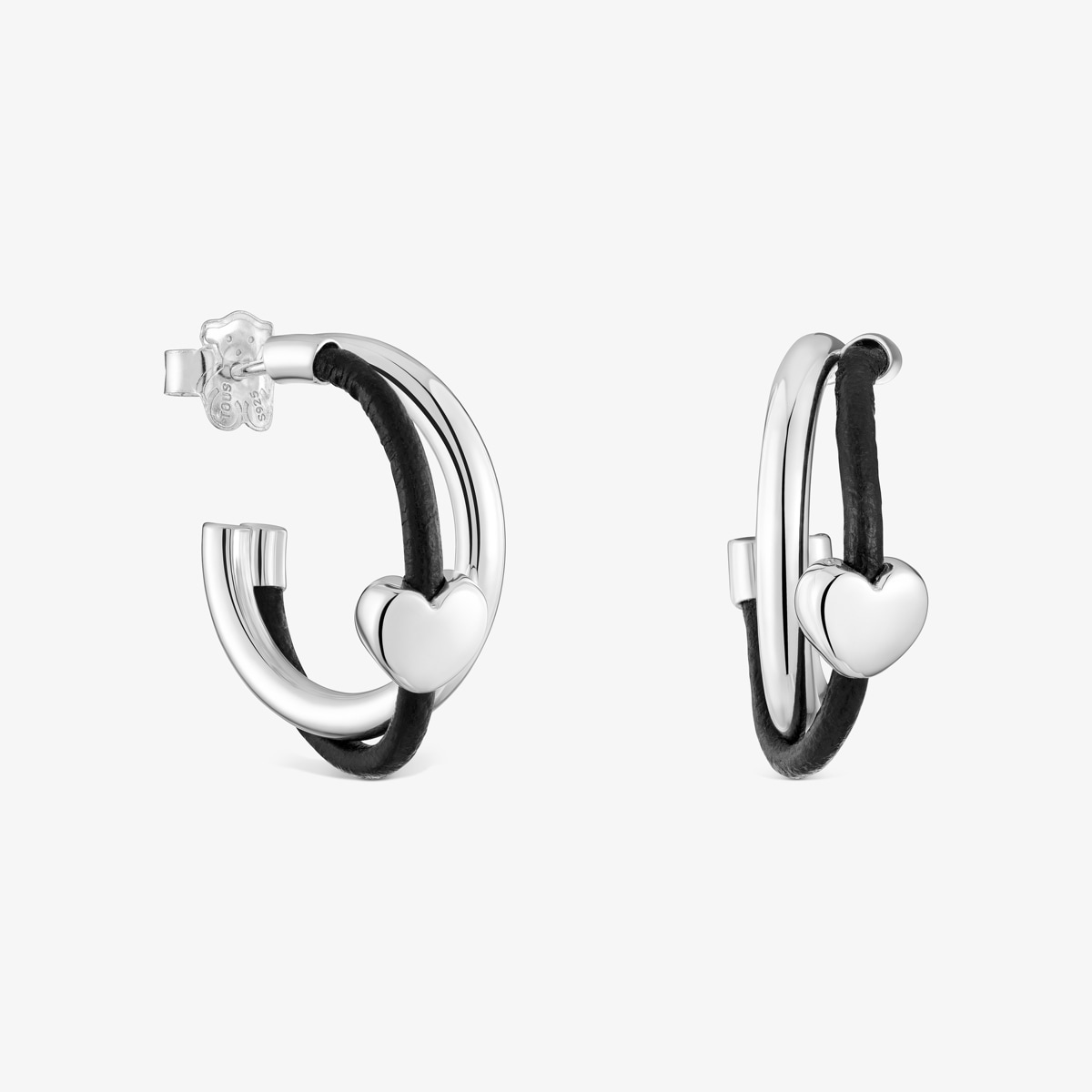 Tous - Pendientes De Aro Corazón De Plata Y Caucho 24 Mm Bold Motif - Negro