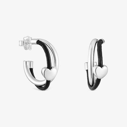 Kolczyki koła serce ze srebra i kauczuku 24 mm Bold Motif