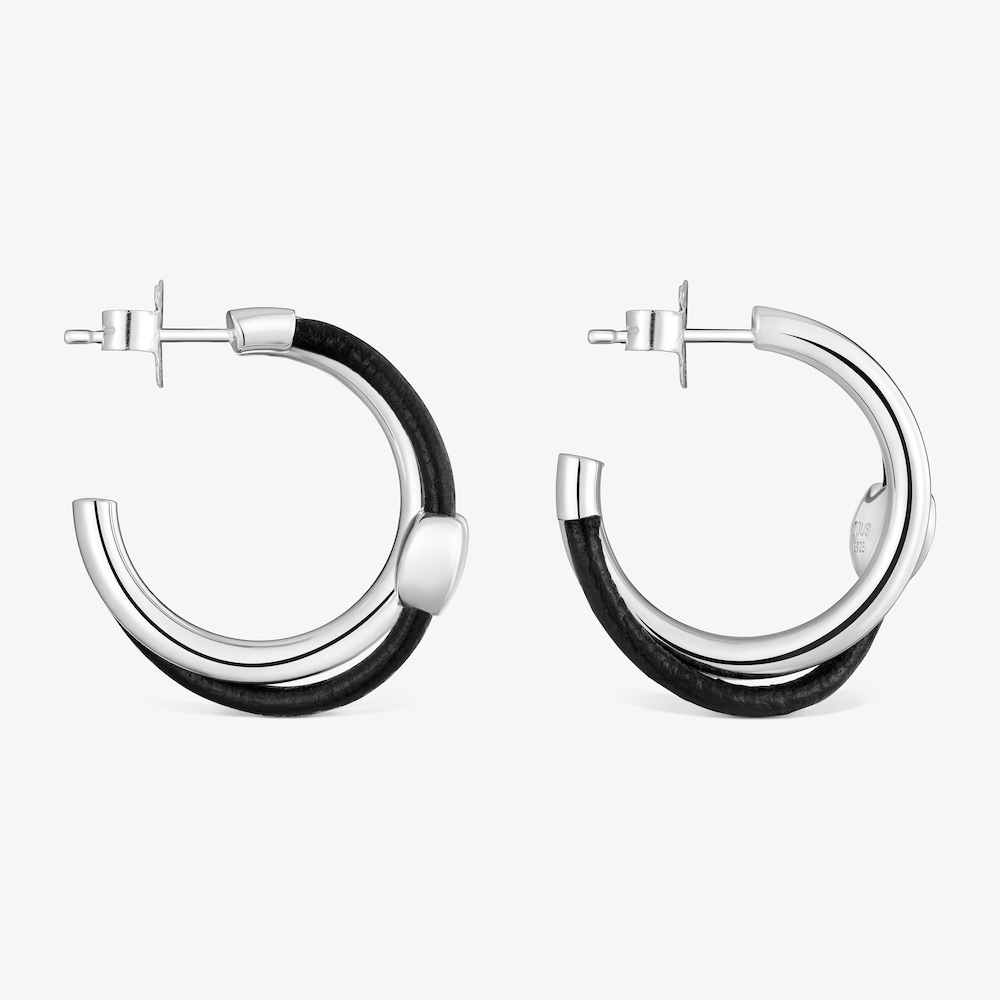 Pendientes de aro coraz&oacute;n de plata y caucho 24 mm Bold Motif