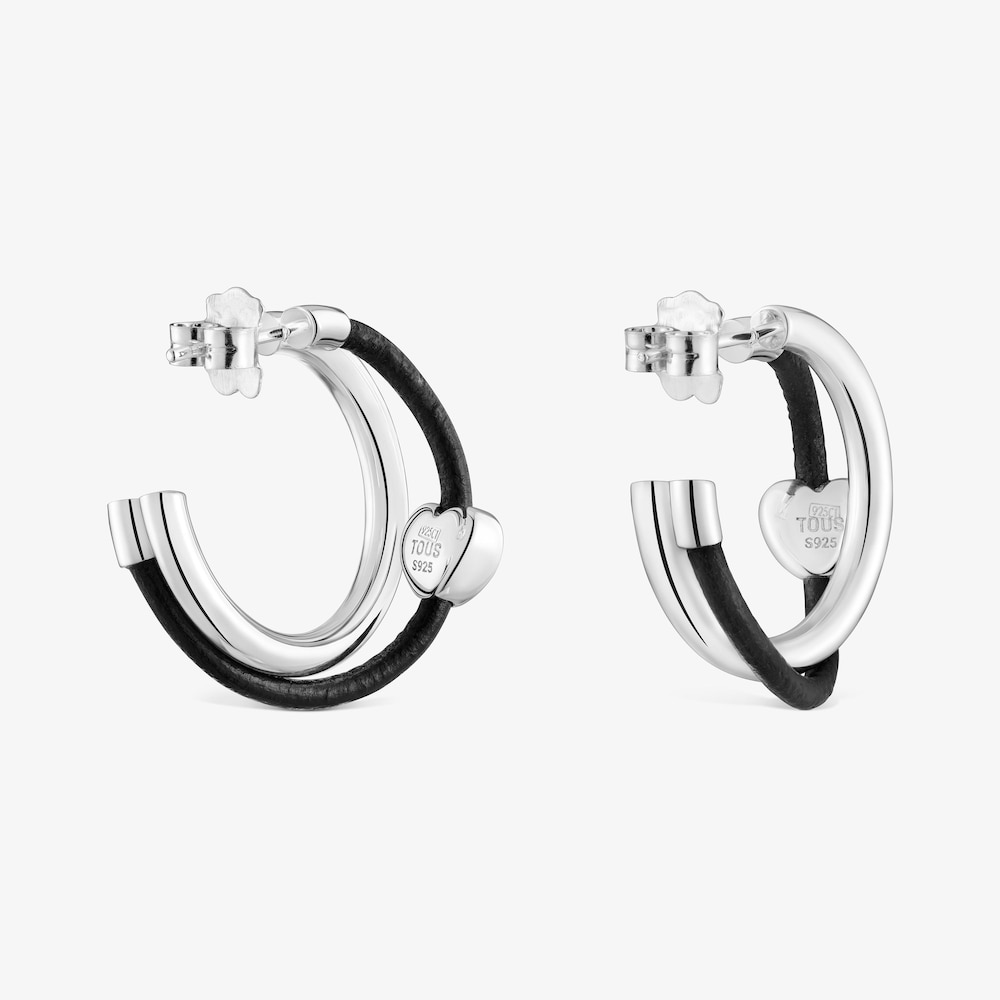 Pendientes de aro coraz&oacute;n de plata y caucho 24 mm Bold Motif