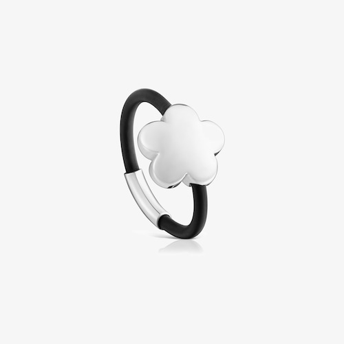 Silver and rubber flower Ring TOUS Bold Motif