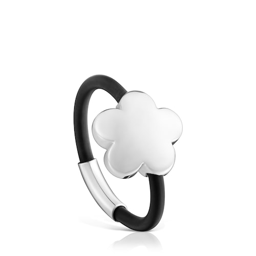 Silver and rubber flower Ring TOUS Bold Motif