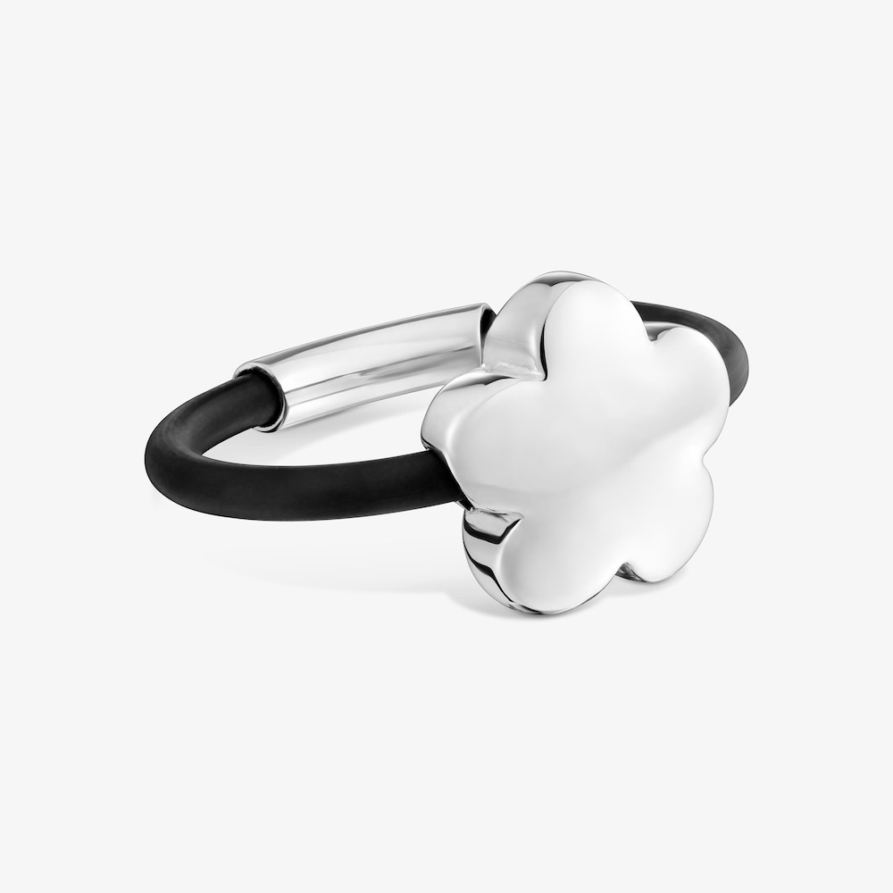 Anillo flor de plata y caucho Bold Motif
