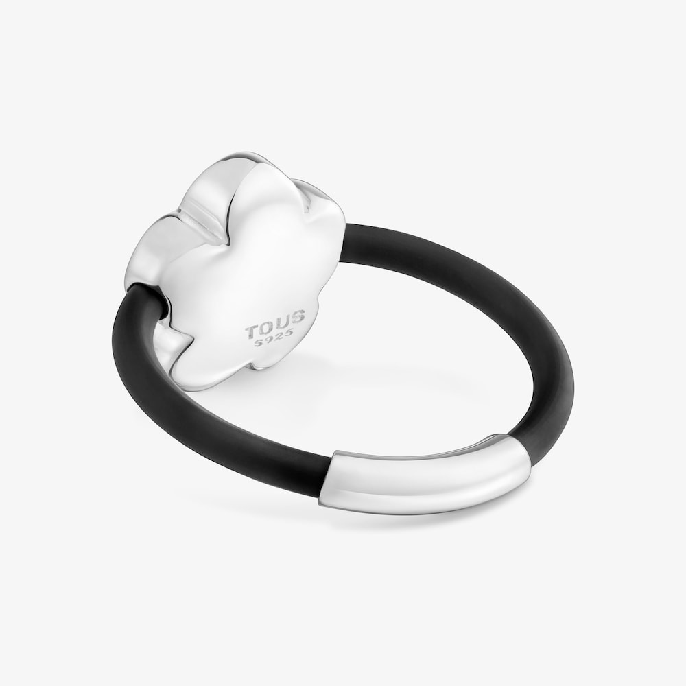 Anillo flor de plata y caucho Bold Motif