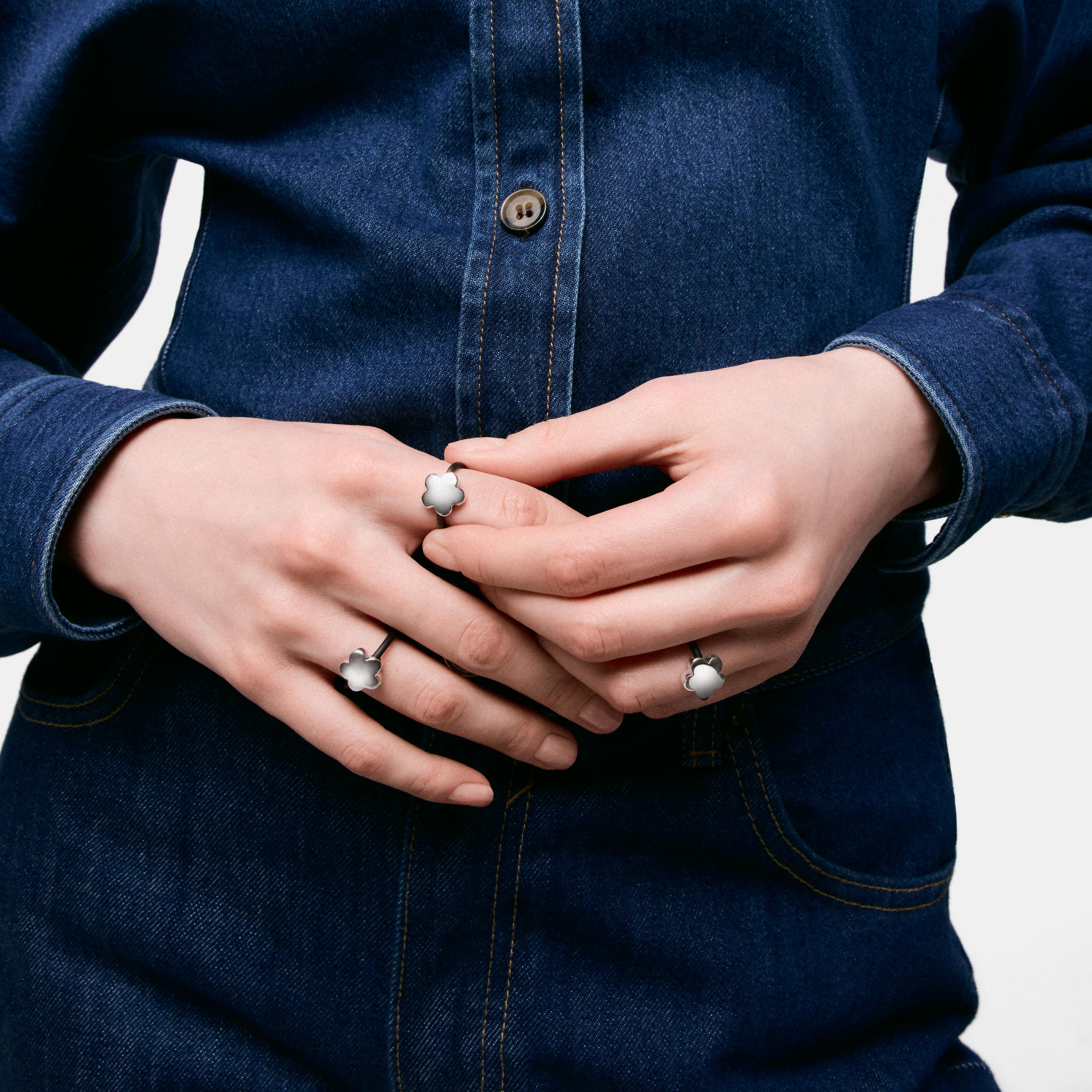 Silver and rubber flower Ring TOUS Bold Motif