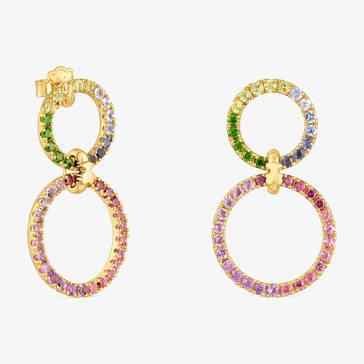 Tous - Pendientes Círculo Doble Con Baño De Oro 18 Kt Sobre Plata Y Gemas Straight - Multi