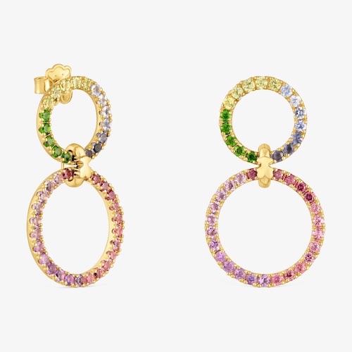 Podw&oacute;jne okrągłe kolczyki ze srebra powlekanego 18-karatowym złotem z kamieniami szlachetnymi TOUS Straight