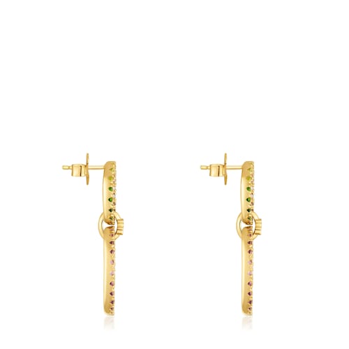 Brincos c&iacute;rculo duplo com banho de ouro de 18&nbsp;K sobre prata e pedras preciosas TOUS Straight