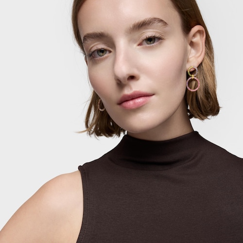 Brincos c&iacute;rculo duplo com banho de ouro de 18&nbsp;K sobre prata e pedras preciosas TOUS Straight