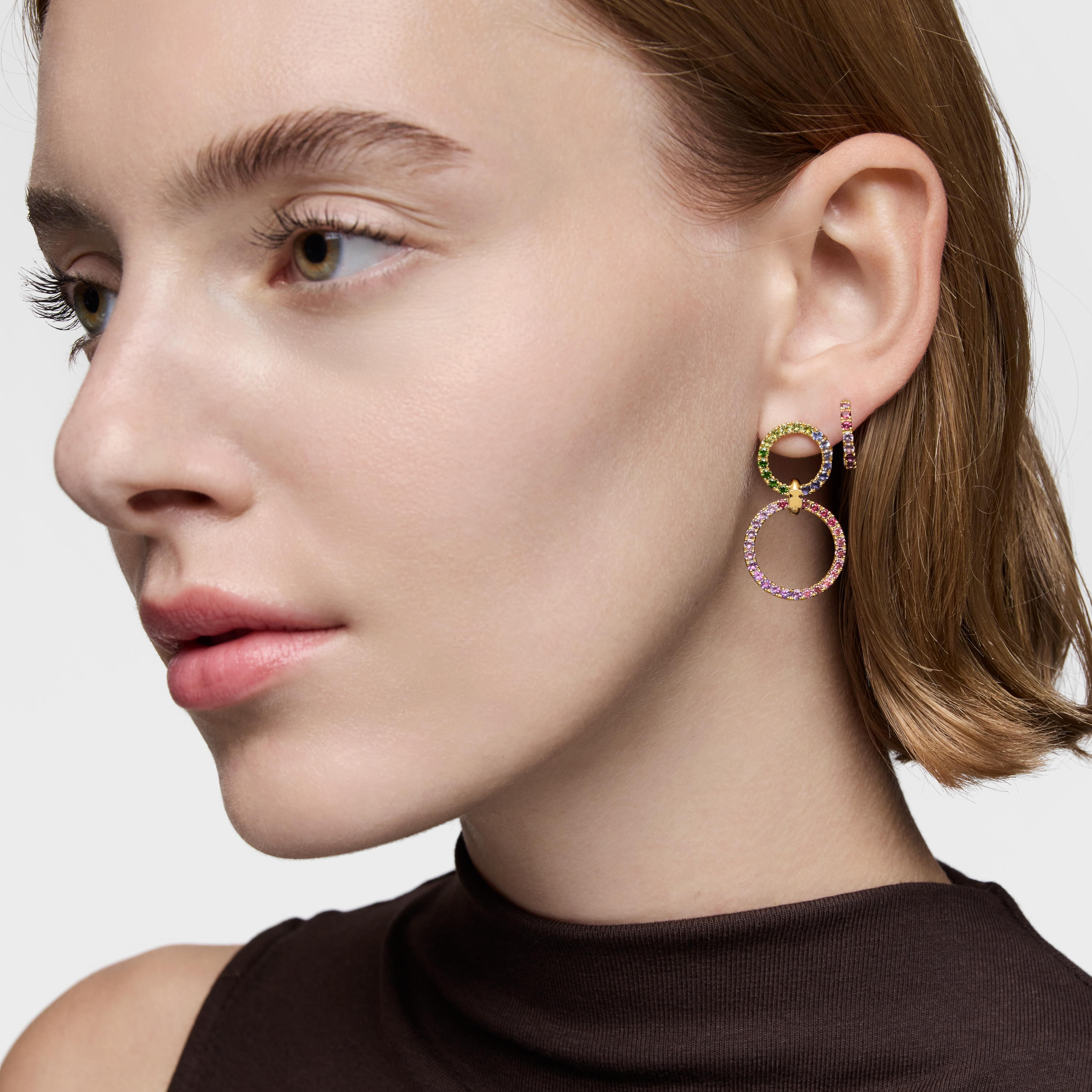 18K gold vermeil Double circle earrings with gemstones TOUS Straight