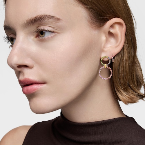 Brincos c&iacute;rculo duplo com banho de ouro de 18&nbsp;K sobre prata e pedras preciosas TOUS Straight