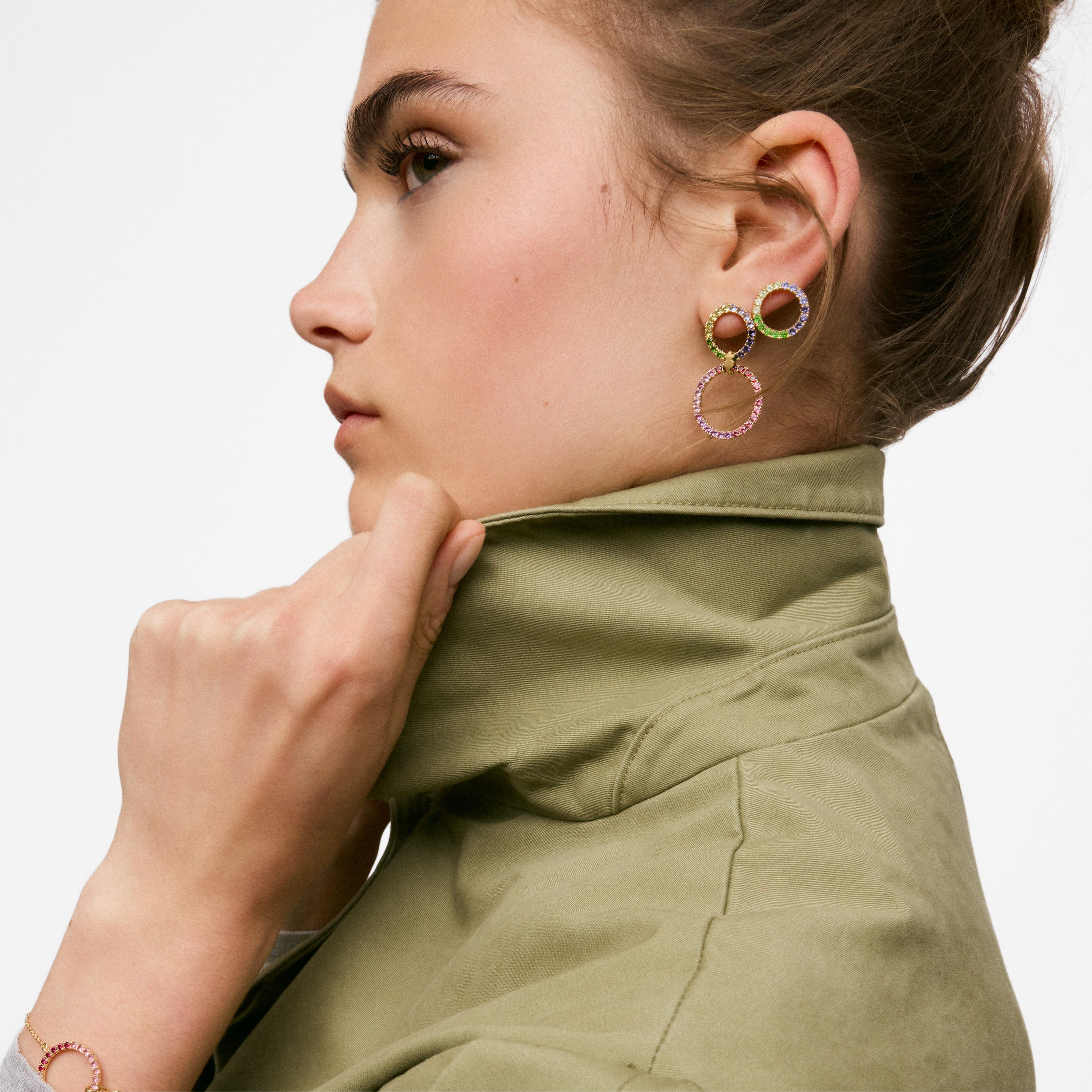 18K gold vermeil Double circle earrings with gemstones TOUS Straight