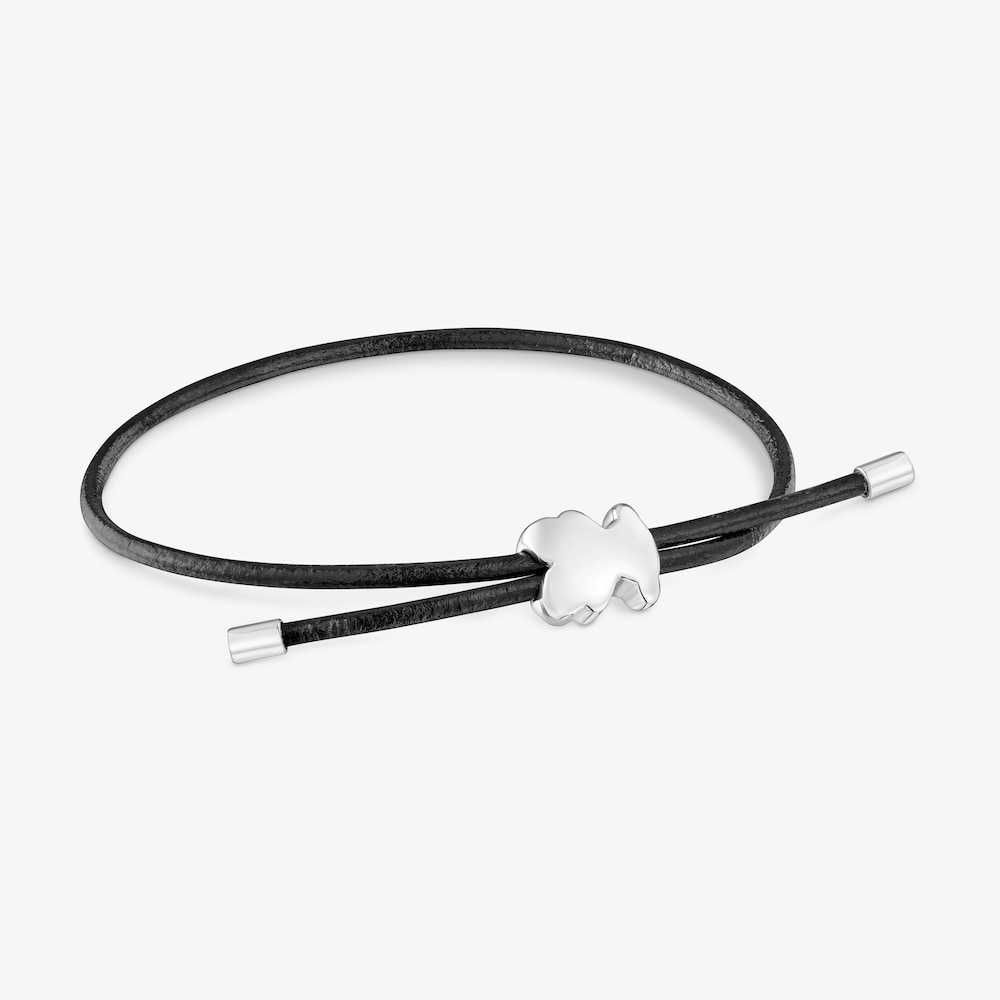 Pulsera oso de plata y caucho 12 mm Bold Motif