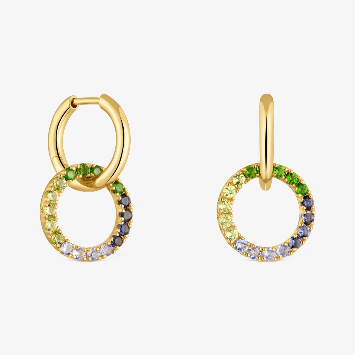 Tous - Pendientes De Aro Doble Con Baño De Oro 18 Kt Sobre Plata Y Gemas Straight - Multi