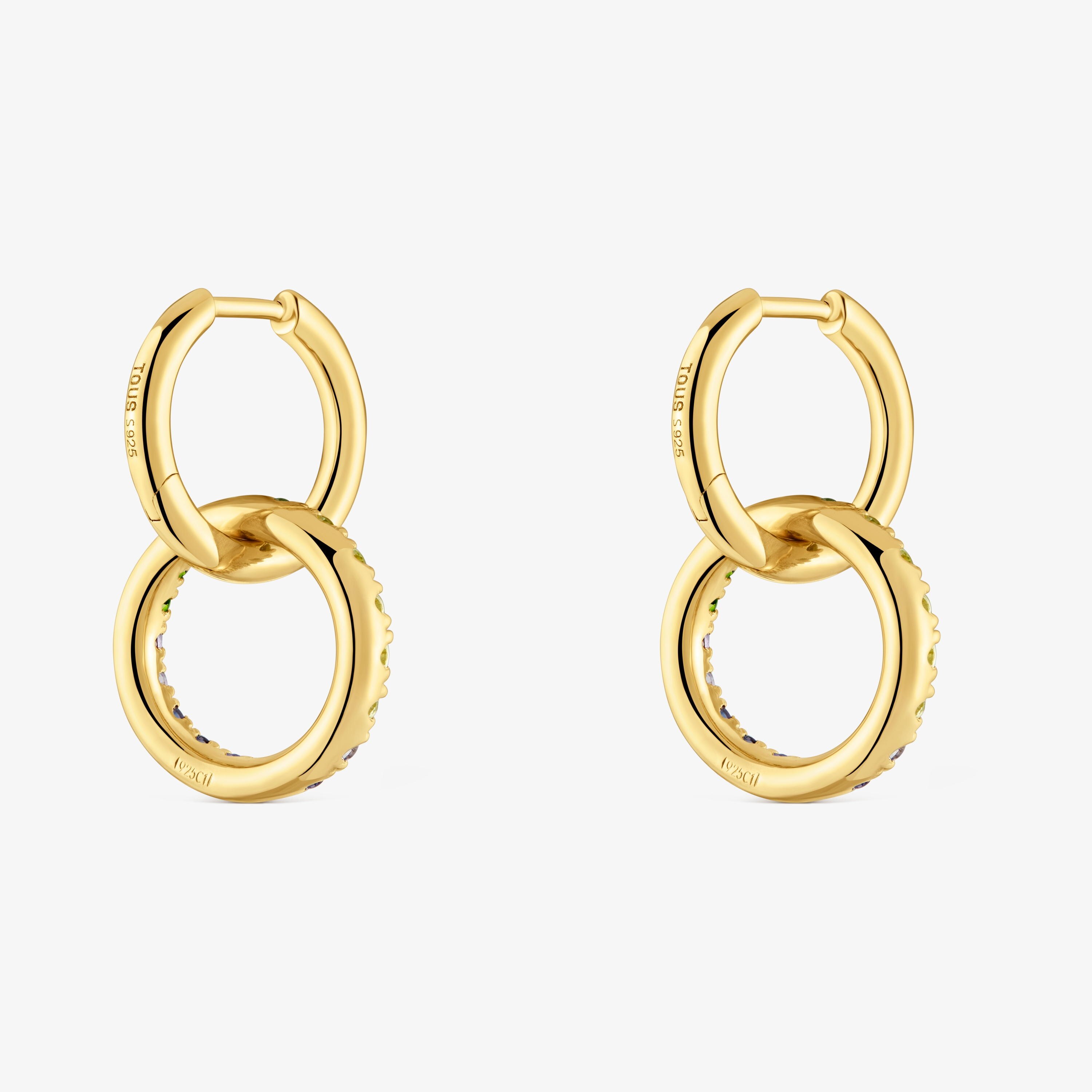 18K gold vermeil Double hoop earrings with gemstones TOUS Straight