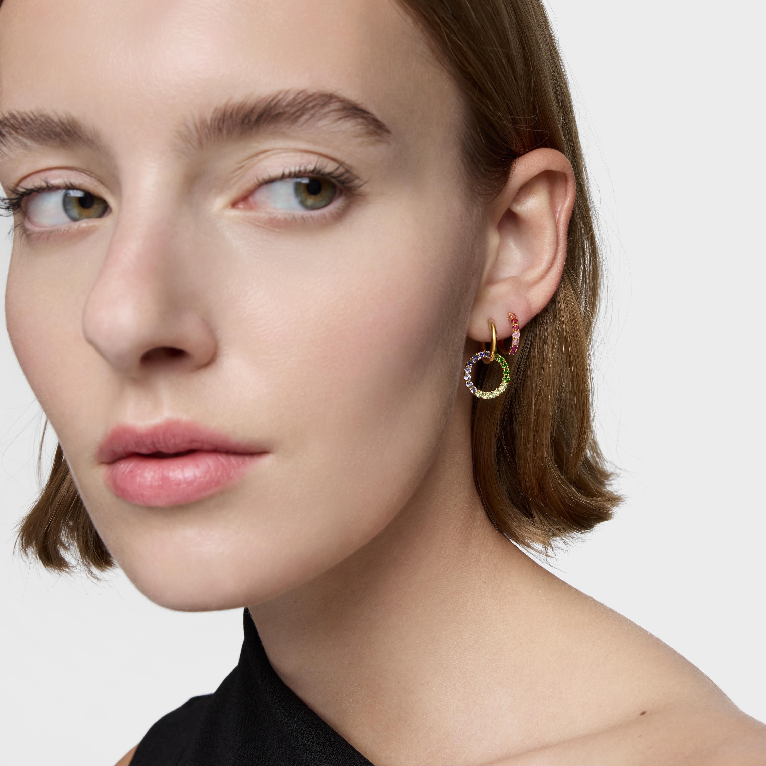 18K gold vermeil Double hoop earrings with gemstones TOUS Straight