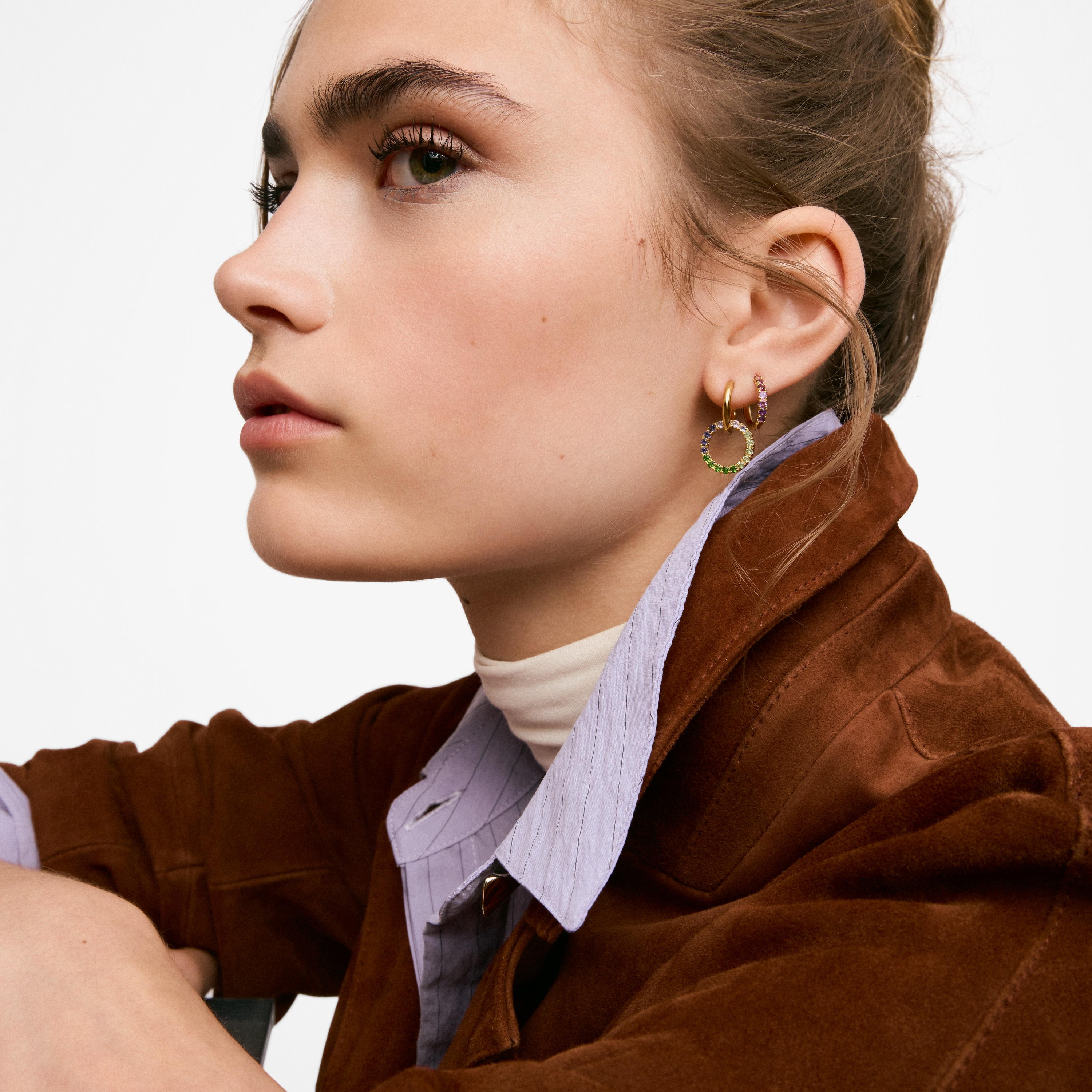 18K gold vermeil Double hoop earrings with gemstones TOUS Straight
