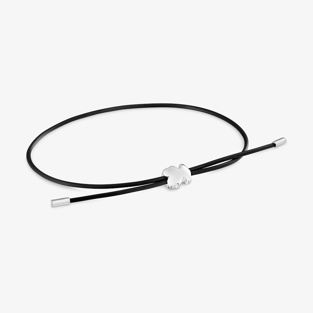 Pulsera oso de plata y caucho 7 mm Bold Motif