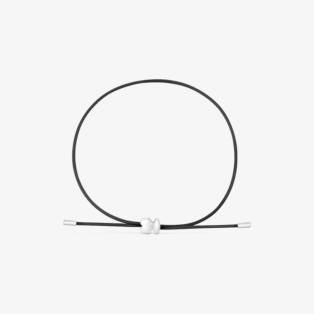 Pulsera oso de plata y caucho 7 mm Bold Motif