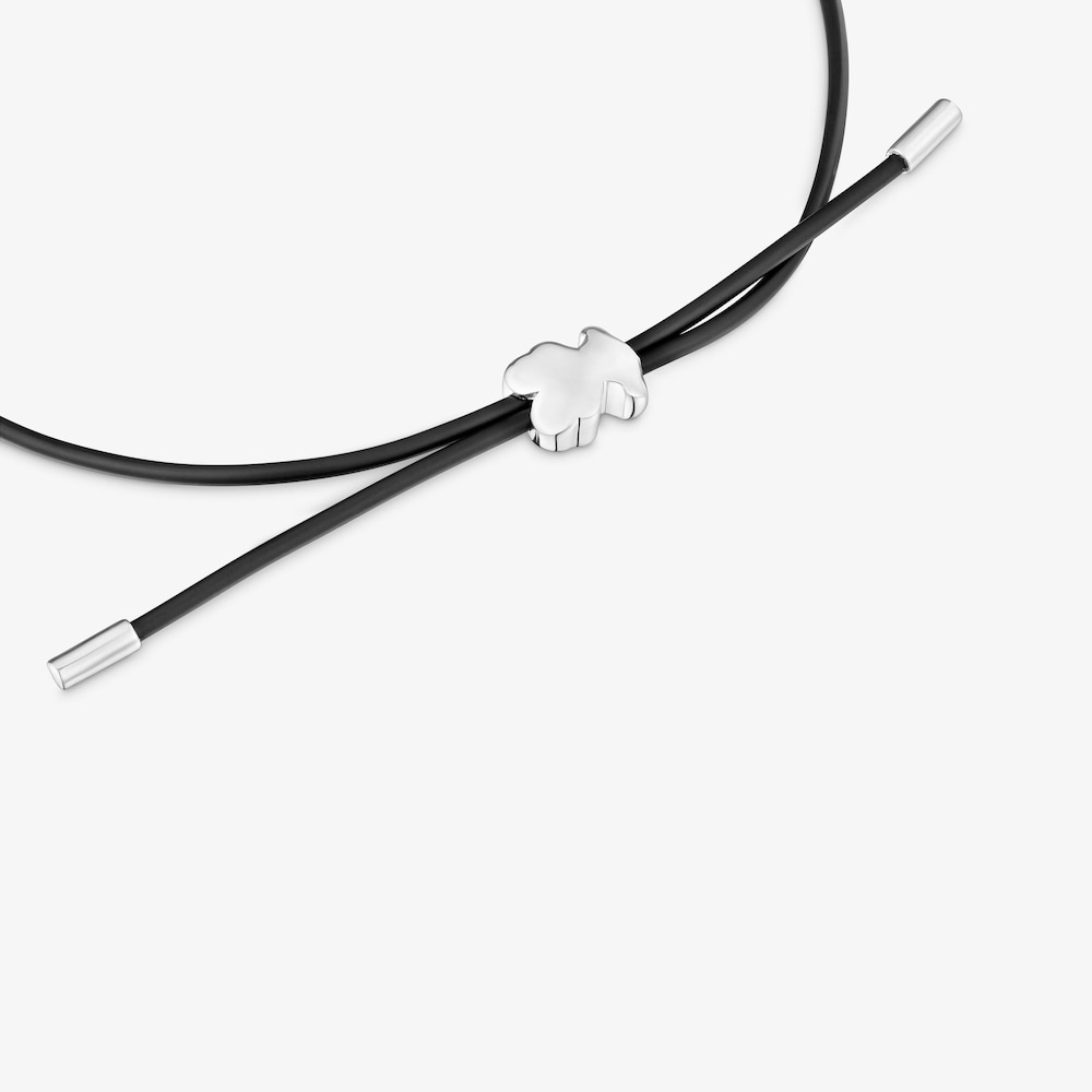 Pulsera oso de plata y caucho 7 mm Bold Motif