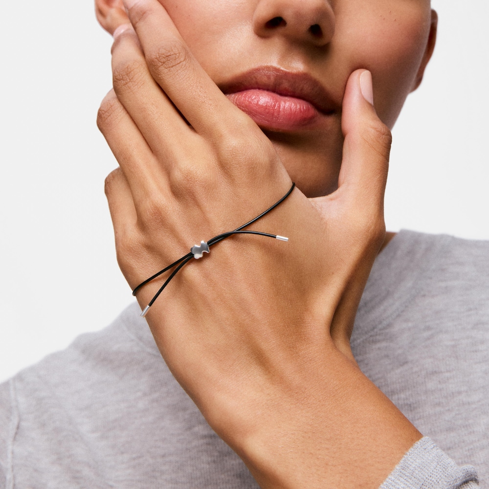 Pulsera oso de plata y caucho 7 mm Bold Motif