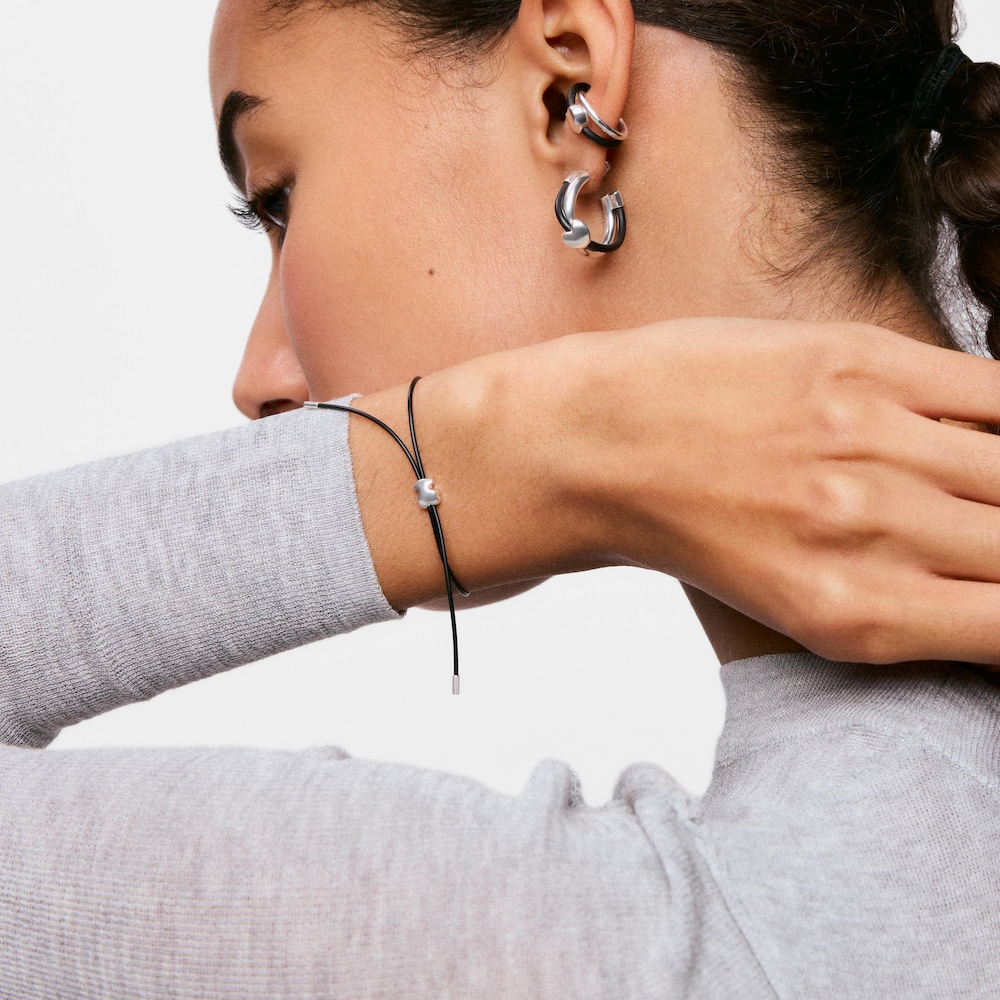 Pulsera oso de plata y caucho 7 mm Bold Motif