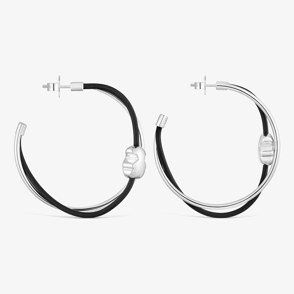 Brincos de argola urso em prata e borracha 45 mm Bold Motif