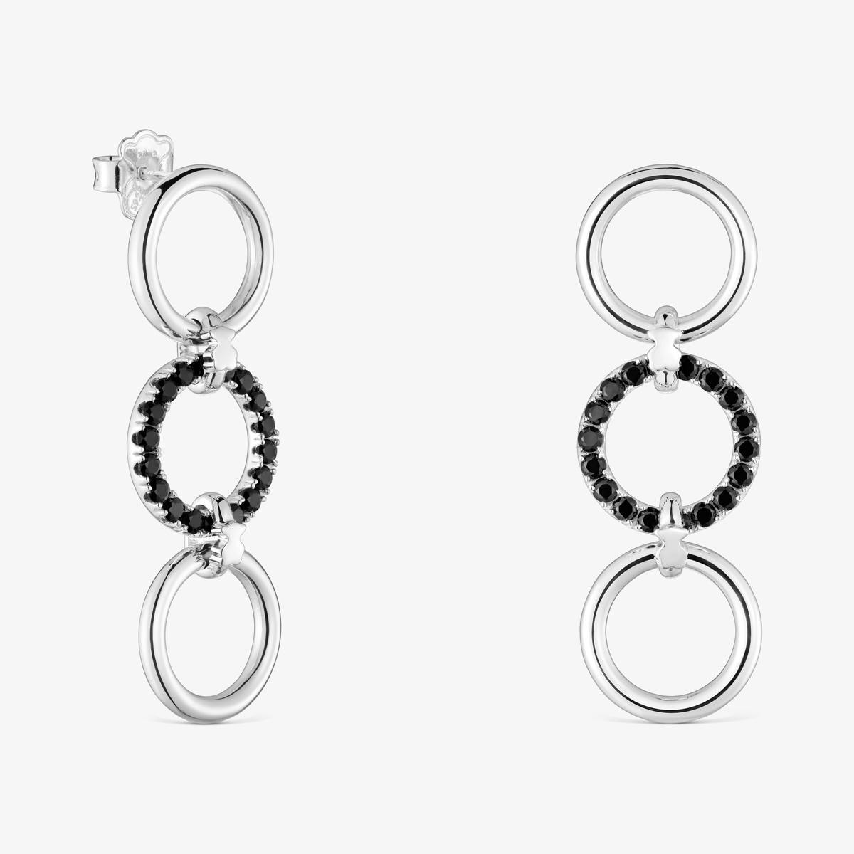 Tous - Pendientes Largos De Plata Y Espinela Negra Straight - Negro