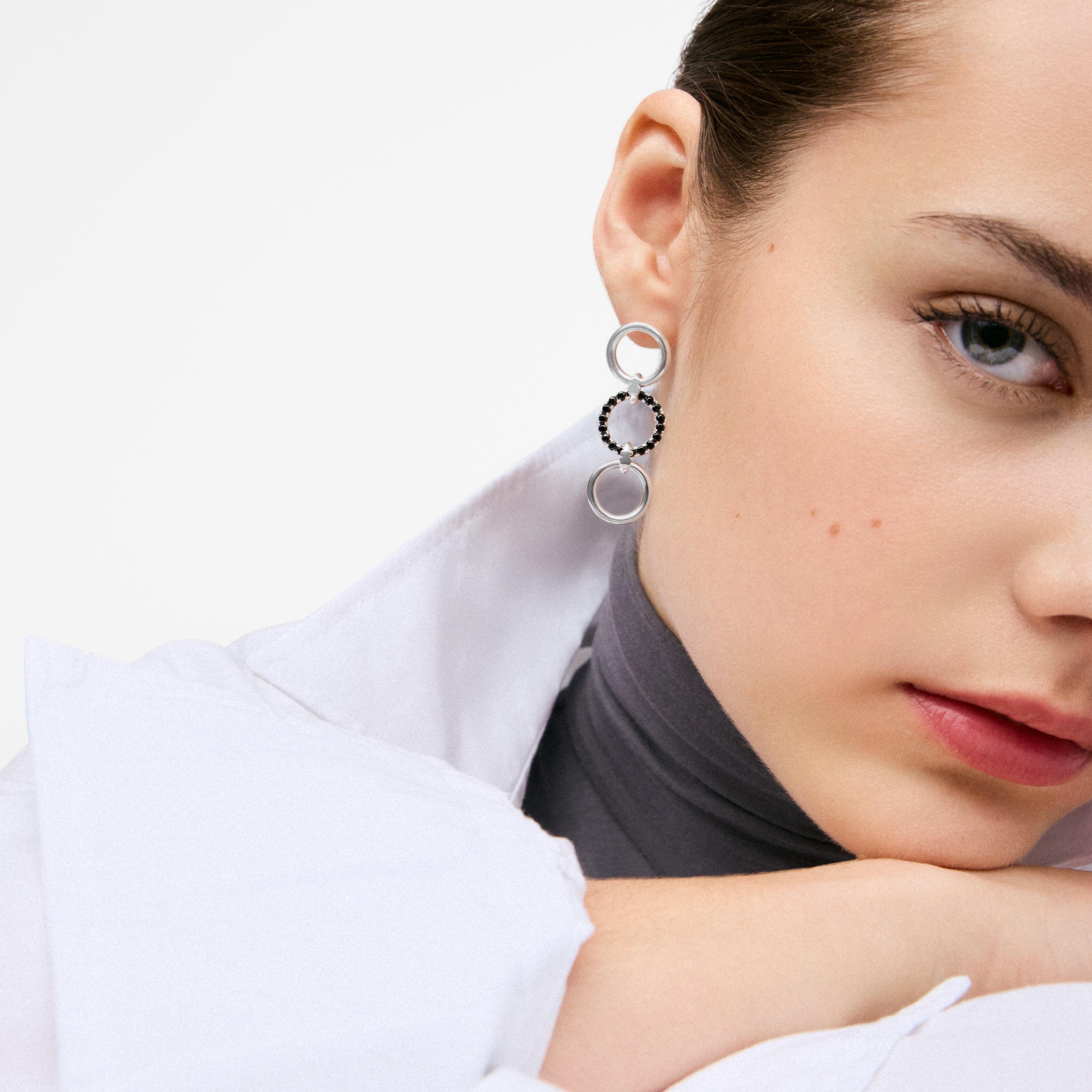 Long silver Earrings with black spinel TOUS Straight
