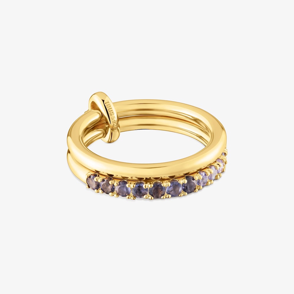 Anel duplo com banho de ouro de 18&nbsp;K sobre prata e pedras preciosas TOUS Straight