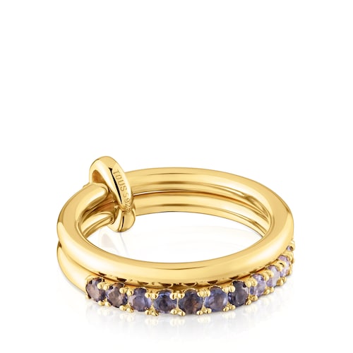 Doppel-Ring aus 18&nbsp;kt vergoldetem Silber mit Edelsteinen TOUS Straight
