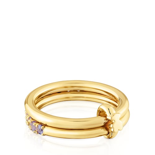 Doppel-Ring aus 18&nbsp;kt vergoldetem Silber mit Edelsteinen TOUS Straight