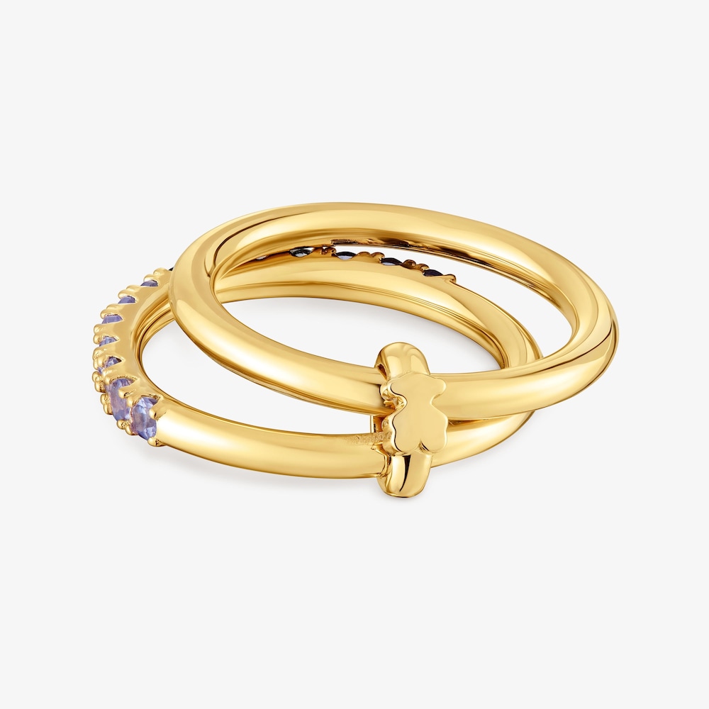 Anel duplo com banho de ouro de 18&nbsp;K sobre prata e pedras preciosas TOUS Straight