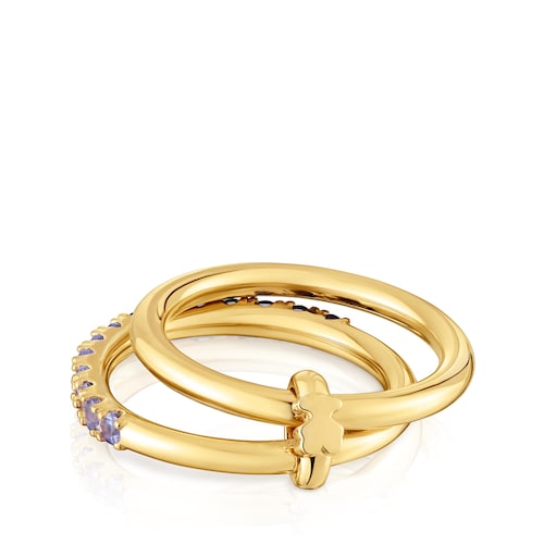 Doppel-Ring aus 18&nbsp;kt vergoldetem Silber mit Edelsteinen TOUS Straight