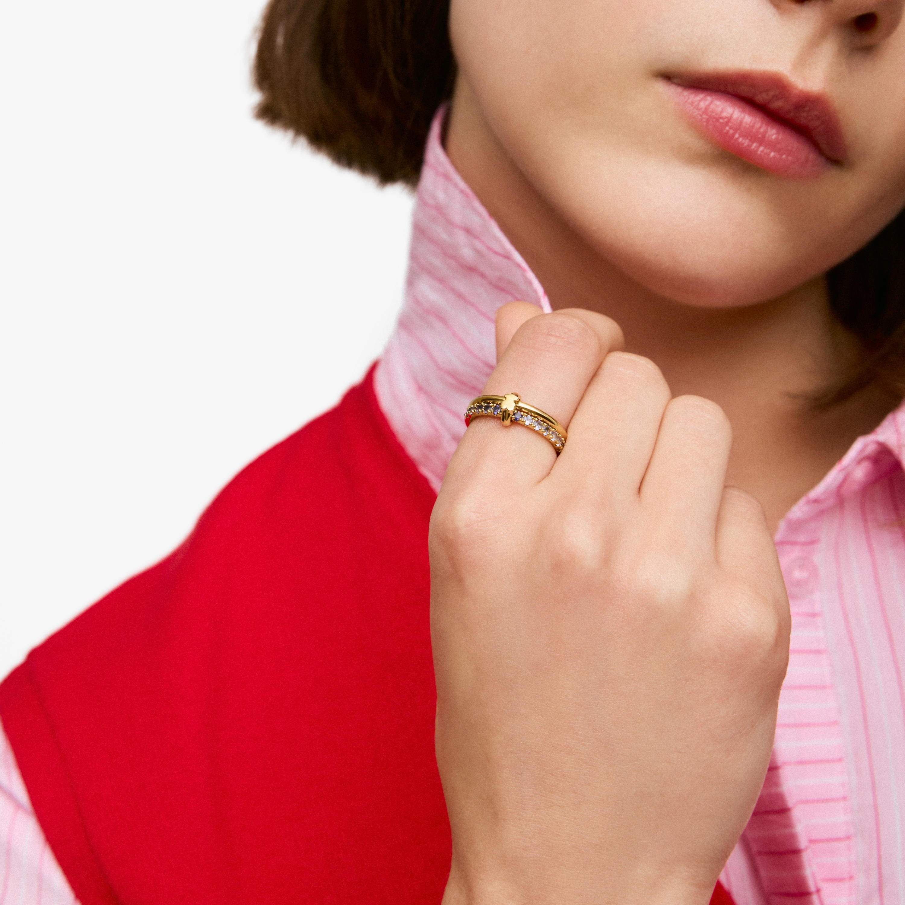 18K gold vermeil Double ring with gemstones TOUS Straight