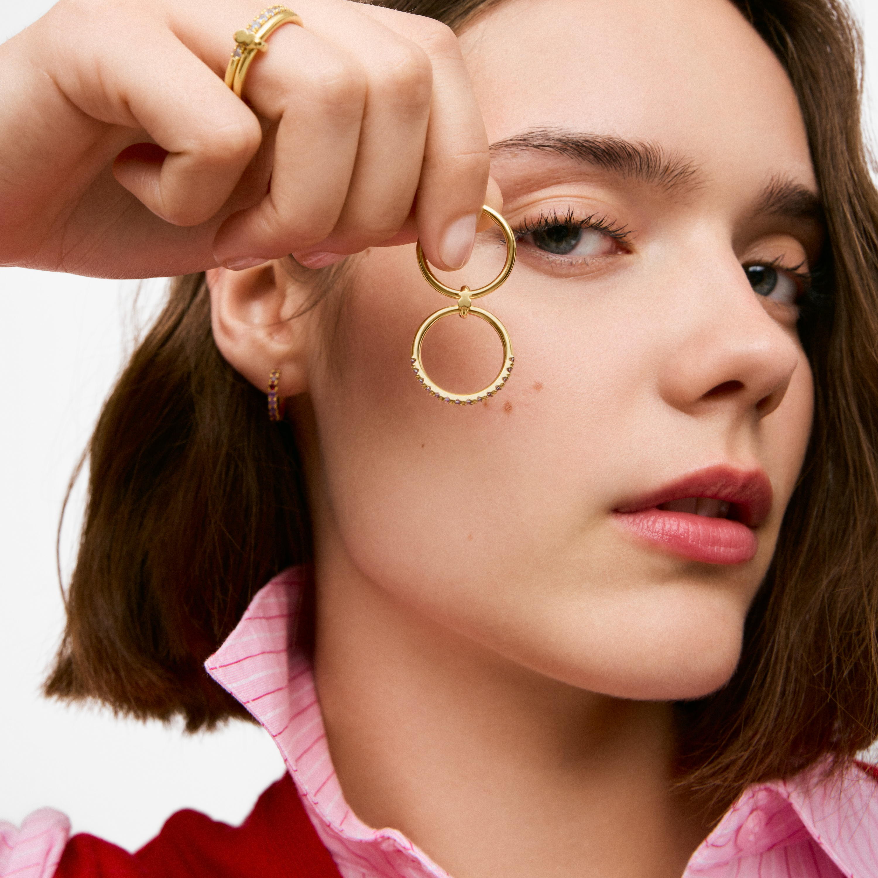 18K gold vermeil Double ring with gemstones TOUS Straight
