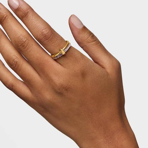 Doppel-Ring aus 18&nbsp;kt vergoldetem Silber mit Edelsteinen TOUS Straight